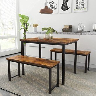 Mieres 3-Piece Dining Table Set with Two Benches, Kitchen Table Set for 4-6 Persons