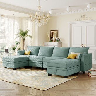TOSWIN Large U-Shape Modular Sectional Sofa, Convertible Sleeper Sofa with Reversible Chaise-AA