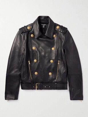 Double-Breasted Leather Biker Jacket