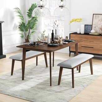 Ashcroft Adagio 3-Piece Rectangular Dining Set with 2 Linen Benches in Grey