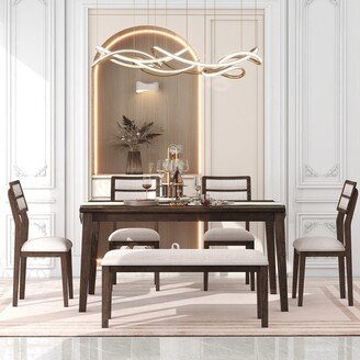 6 - Piece Dining Set with 4 Upholstered Chairs and One Bench