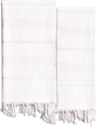 2pc Turkish Cotton Summer Fun Pestemal Beach Towel White