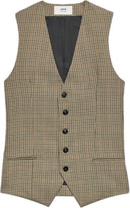 Houndstooth-Print Virgin Wool Waistcoat