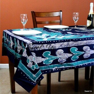 Handmade Cotton Batik Elephant Tablecloth Rectangle Blue Purple Fabric Dining Linen