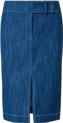 Tab-Waist Denim Midi-Skirt