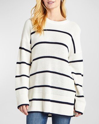 Parker Drop-Shoulder Stripe Crewneck Sweater