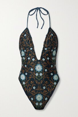 Net Sustain Cauca Mosaico Floral-print Recycled Halterneck Swimsuit - Blue