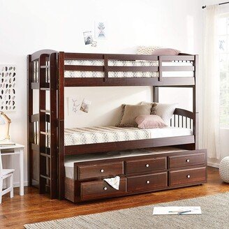 Aoolive Micah Twin/Twin Bunk Bed & Trundle w/3 Drw in Espresso Finish