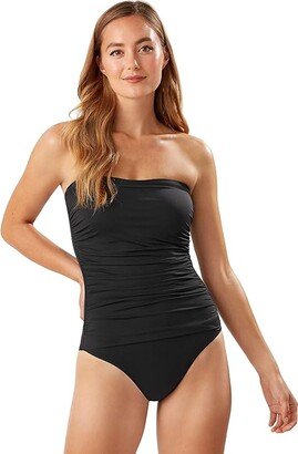 Pearl Shirred Bandeau One-Piece (Black) Women's Swimsuits One Piece