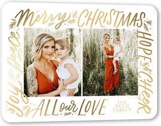 Holiday Cards: Framed Sentiments Holiday Card, White, Gold Foil, 5X7, Christmas, Matte, Personalized Foil Cardstock, Rounded