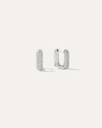 14K Gold Pave Diamond Multirow Square Huggie Hoops