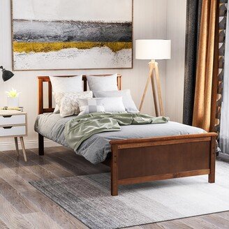 TOSWIN Classic and Stylish Design Twin Size Wood Platform Bed with Headboard,Footboard and Wood Slat Support