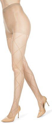 MeMoi Women's Diamond Patterned Fashion Sheer Tights - Nude/Nude