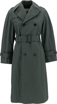 Green Waterproof Trench Coat with Matching Waist in Cotton Blend Woman