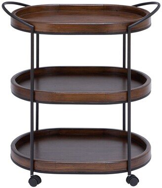 SONOMA SAGE HOME Brown Wood Rolling 3 Shelf Bar Cart with Handles