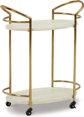 Tarica Bar Cart - Cream, Gold Finish