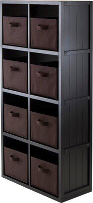 Timothy 9-Pc 4x2 Storage Shelf with 8 Foldable Fabric Baskets, Black and Chocolate - 25.63 x 11.81 x 53.11 inches