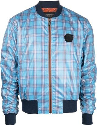 Logo-Detail Tartan-Check Bomber Jacket