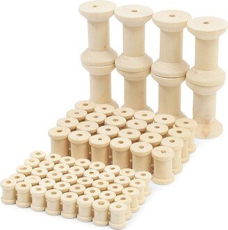 Bright Creations 72-Pack Empty Wooden Thread Spools for Crafts, 3 Sizes