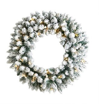 Flocked Artificial Christmas Wreath with 160 Bendable Branches and 35 Warm Led Lights, 24