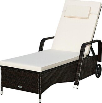 Outdoor Chaise Lounge Chair Recliner Cushioned Patio Furniture Adjustable Wheels