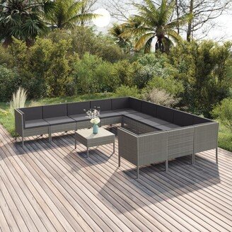 12 Piece Patio Lounge Set with Cushions Poly Rattan Gray-AF