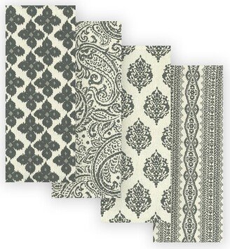 Everyday Casual Prints Assorted Cotton Fabric Kitchen Towels, Set of 4 - 17 x 28 - Gray