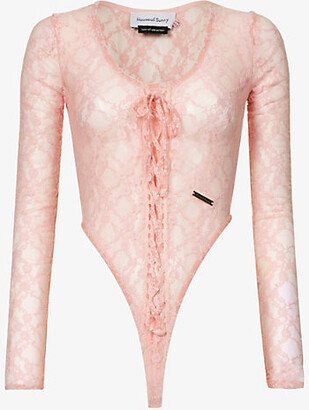 Womens Blush Love Lace Sheer Stretch-woven Bodysuit