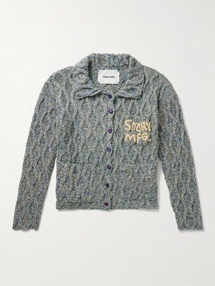 Grandad Embroidered Cable-Knit Organic Cotton Cardigan