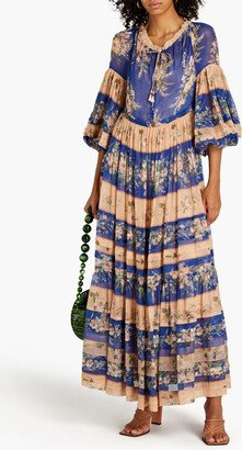 Gathered floral-print cotton and silk-blend voile maxi dress