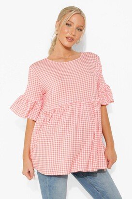 Maternity Gingham Ruffle Smock Top