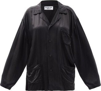 Oversized Patch-pocket Silk-satin Shirt-AA