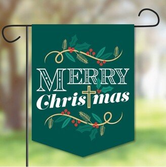 Big Dot of Happiness Religious Christmas - Outdoor Home Decorations - Double-Sided Merry Christmas Cross Garden Flag - 12 x 15.25 inches