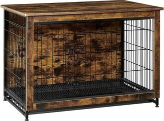 Wooden Dog Crate, Indoor Pet Crate End Table, Dog Furniture with Removable Tray, Rustic Brown and Black