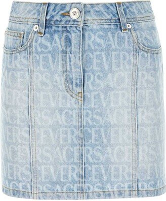 Low-Rise Logo-Printed Denim Mini Skirt