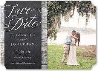 Save The Date Cards: Wood Frame Save The Date, Grey, 5X7, Pearl Shimmer Cardstock, Ticket