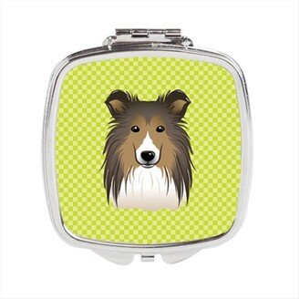 BB1304SCM Checkerboard Lime Green Sheltie Compact Mirror, 2.75 x 3 x .3 In.