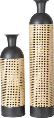 Boho Decorative Floor Vases, Set of 2 - Gold-Tone, Black