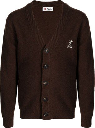 logo-embroidery V-neck cardigan