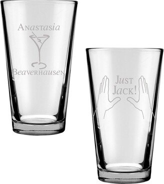 Just Jack Will & Grace Gift Anastasia Beaverhausen Pint Glass Set Of 2 Karen Fan Engraved 16Oz. Drinking Glasses