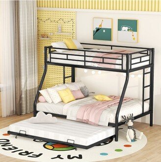 Twin over Full Steel Bunk Bed with Twin Size Trundle Bed and Two-Side Ladders, Black