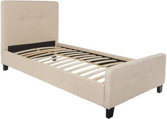 Elmira Twin Size Beige Fabric Platform Bed with Button Tufted Headboard