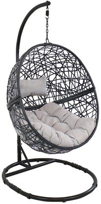 Sunnydaze Gray Jackson Hanging Basket Egg Chair Swing With Stand