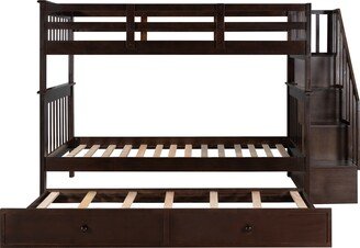 IGEMAN Espresso Stairway Twin-Over-Twin Bunk Bed with Twin size Trundle for Bedroom, Dorm, Adults, 94.2''L*42.9''W*63.1''H, 205LBS