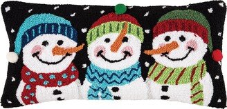 Snowman Trio Hooked Throw Pillow