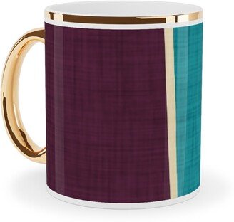 Mugs: Mid Century Mod Retro Waves - Multi Ceramic Mug, Gold Handle, 11Oz, Multicolor