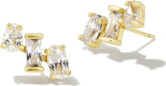 Mayel Gold Ear Climber Earrings in White Crystal