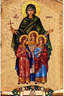 Saint Sophia Of Rome Orthodox Icon, Mother St Faith Hope & Charity, Christian Family Gift, Greek Wood Icon