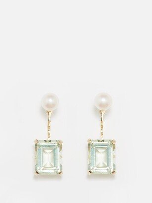 Jacket Prasiolite, Pearl & 14kt Gold Earrings