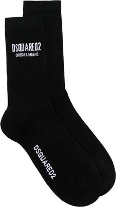 Intarsia-Knit Logo Ribbed Socks